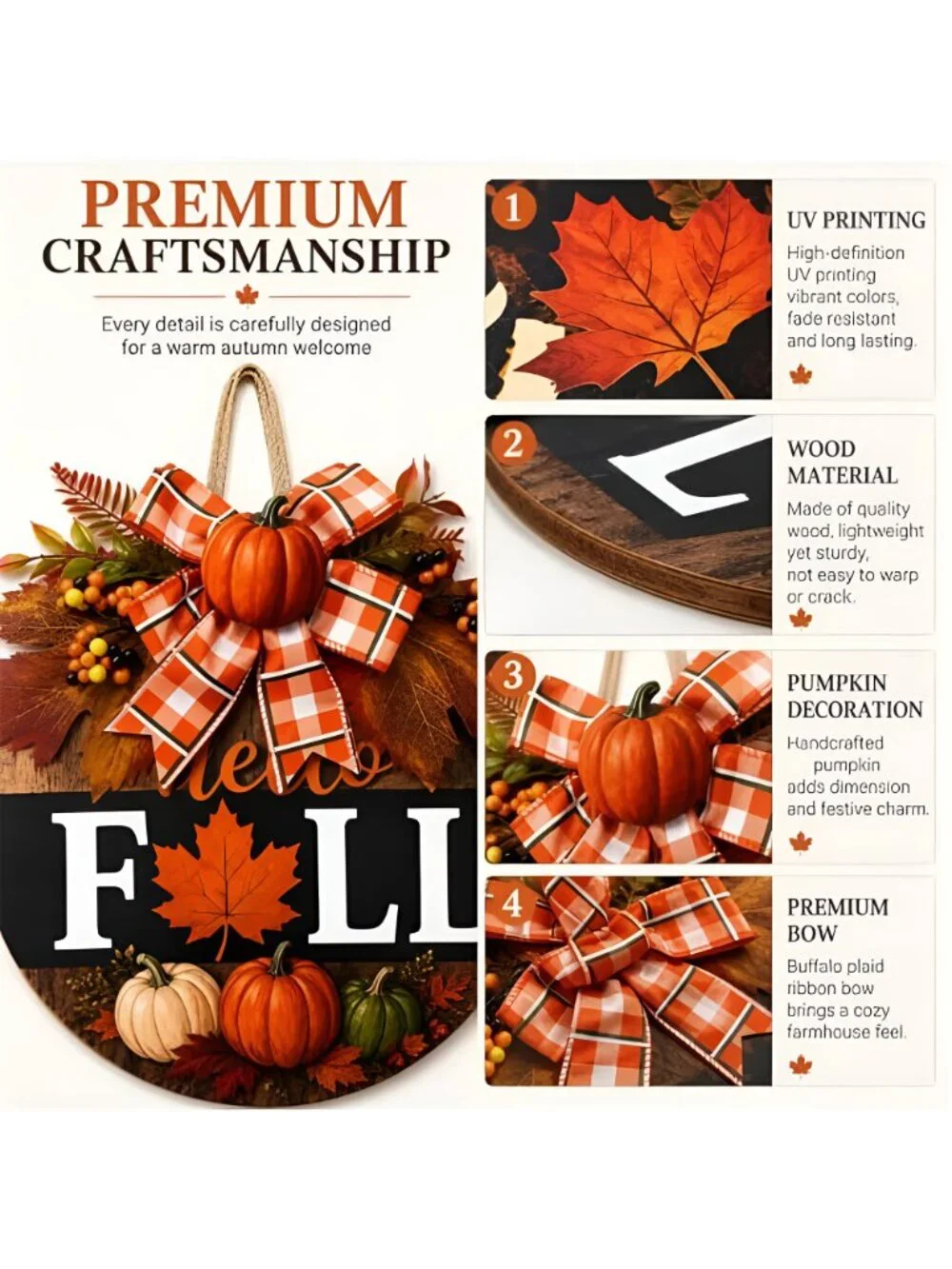 Fall Wreaths for Front Door, Thanksgiving Harvest Pumpkin Autumn Decor Sign